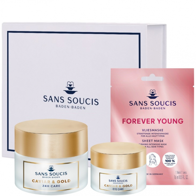 Sans Soucis Caviar & Gold - 24-h Care 50 ml + Eye Care 15ml + Forever Young Vliesmasker