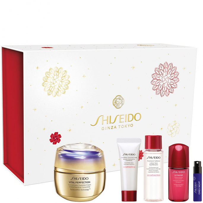 Shiseido Vital Perfection - Supreme Cream 50ml + Clarifying Cleansing Foam 15ml + Treatment Softener 30ml + Ultimune Power Infusing Concentrate 10ml + Ginza Night 0.6ml