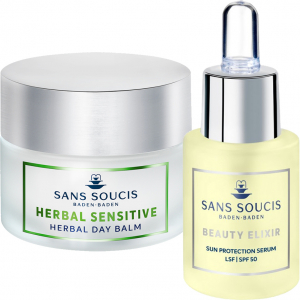 Sans Soucis Sensitive Care - Herbal Krauter Balsem Day 50ml + Beauty Elixir Sun Protection Serum SPF50 15ml (Duo Deal)